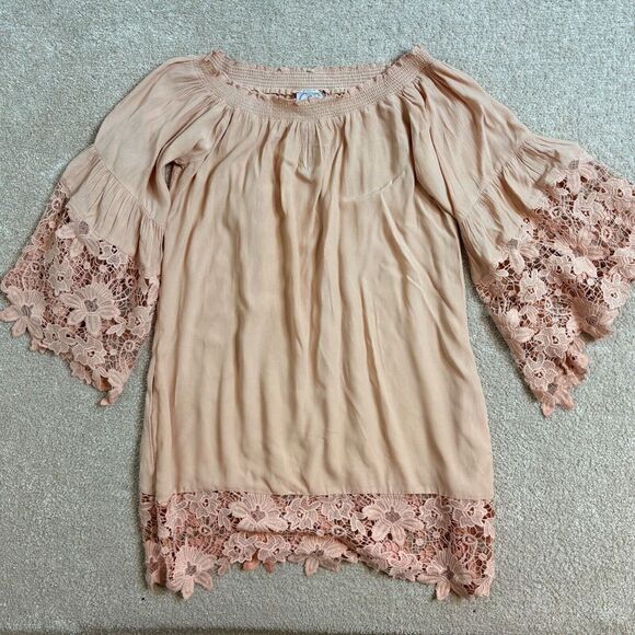Muche et Muchette Jolie Lace Accent Bohemian Boho Dress Blush‎ Pink Size M/L - Picture 1 of 8